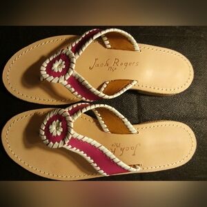 Jack Rogers - #1, NWT, Pink & White Leather Thong Style Sandals, Size 7 M,